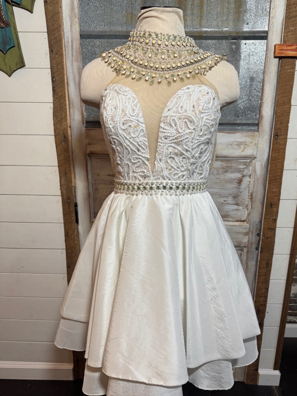 Rachel Allan Ivory Beaded High Low Homecoming Prom Dress Size 4